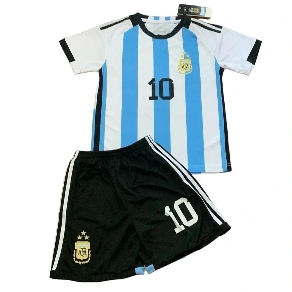 Argentina Lionel Messi 3 Stars Home Soccer Jersey, Shorts Set Sz XL Youth NWT